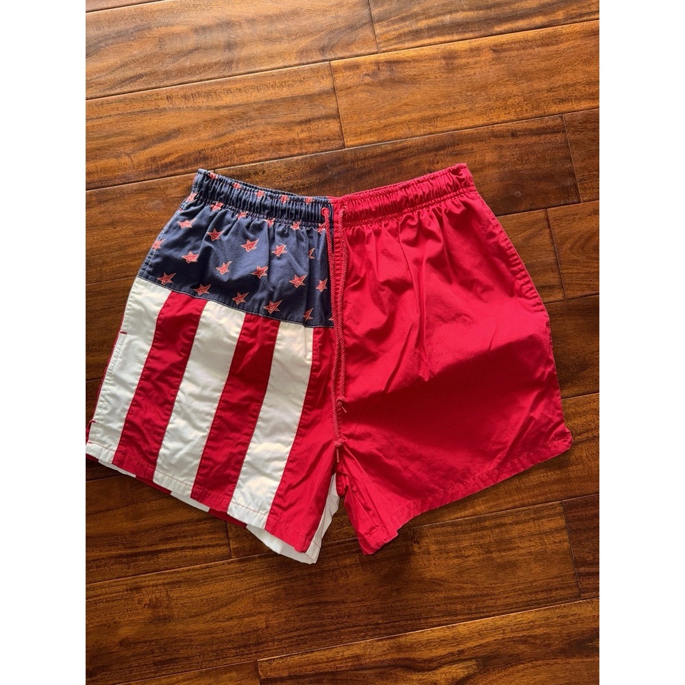 Stars & Stripes American Flag Swim Trunks Shorts Men's Size M Red White Blue
